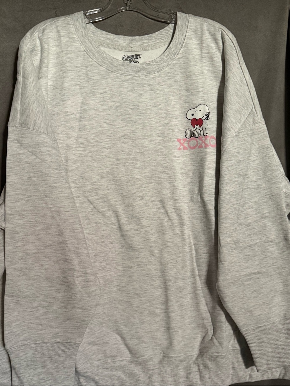 Peanuts Light Gray Sweatshirt with Snoopy Holding Red Heart- XS,XL,3XL